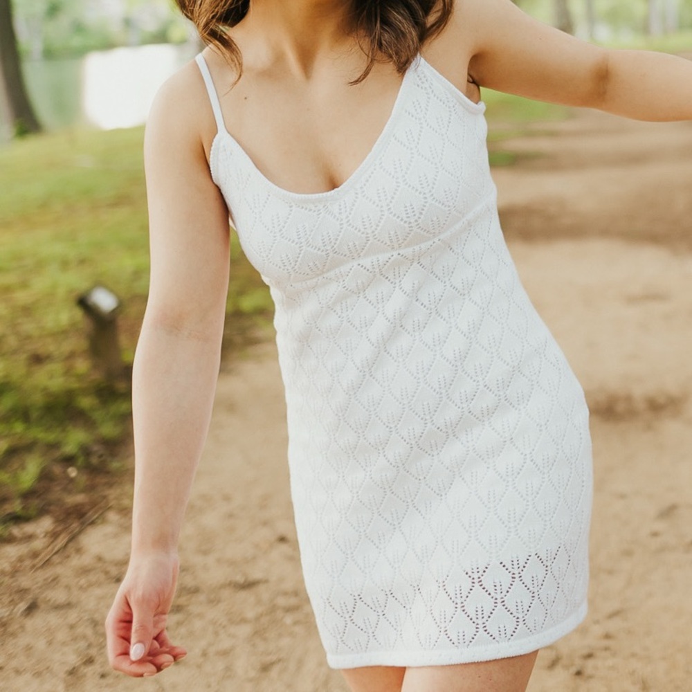 Elegant White Crochet Slip Dress